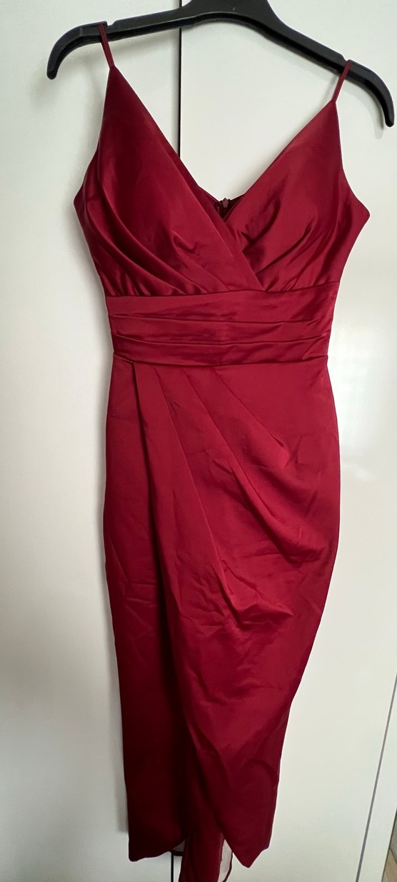 Bordo Drapeli V Yaka Uzun Abiye Elbise - Görsel 2