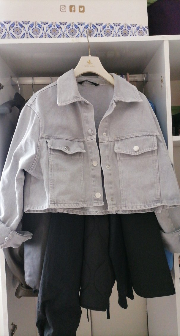 Gri Düğmeli Kadın Denim Ceket - Görsel 2