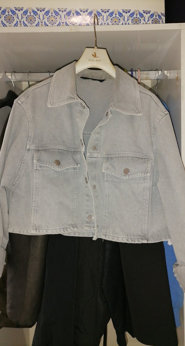 Gri Düğmeli Kadın Denim Ceket - Görsel 3