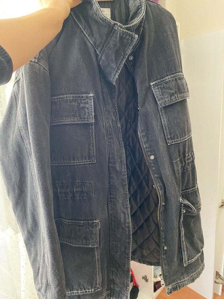 Gri Kadın Denim Midi Ceket - Görsel 4