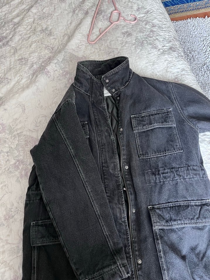 Düğmeli Siyah Kadın Denim Ceket - Görsel 2