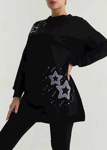 Siyah Payetlii Kadın Sweatshirt