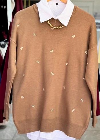 Nakışlı Beyaz Kadın Triko Kazak - Görsel 4