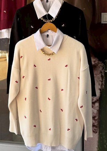 Nakışlı Beyaz Kadın Triko Kazak - Görsel 7