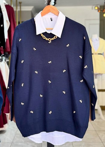 Nakışlı Beyaz Kadın Triko Kazak - Görsel 2