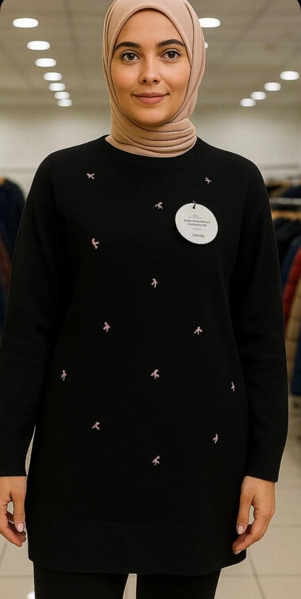 Nakışlı Beyaz Kadın Triko Kazak - Görsel 5