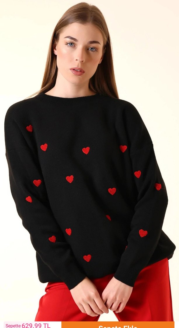 Nakışlı Siyah Uzun Kollu Triko Kazak - Görsel 2