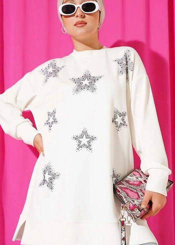 Bordo İşlemeli Triko Kadın Tunik - Görsel 3