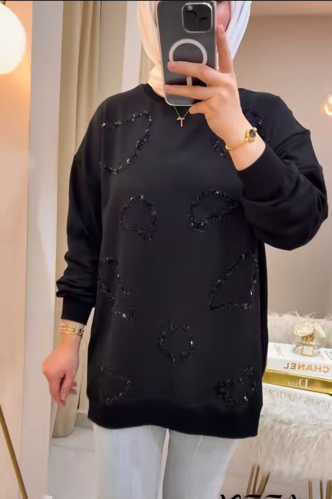 pul İşlemeli Salaş tesettür Kadın Tunik - Görsel 4