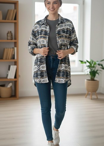 Bohem Çok Renkli Uzun Kollu Gömlek - Görsel 6