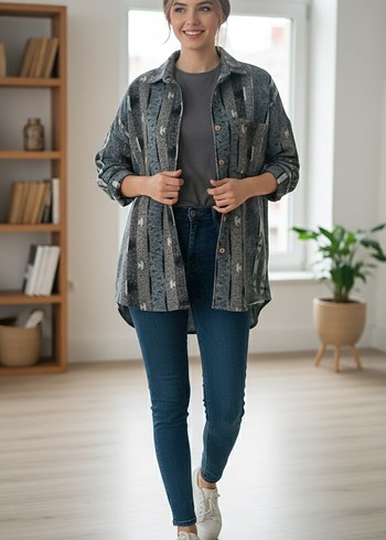 Bohem Çok Renkli Uzun Kollu Gömlek - Görsel 5