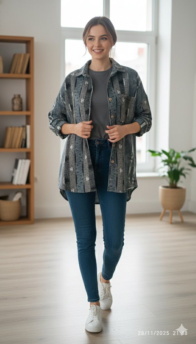 Bohem Çok Renkli Uzun Kollu Gömlek - Görsel 5