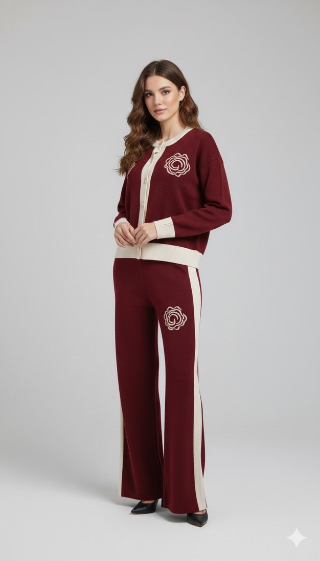 Düğmeli Nakışlı Lacivert Kadın Eşofman Takımı - Görsel 2