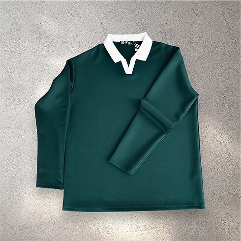 Zümrüt Yeşili Polo Yaka Sweatshirt