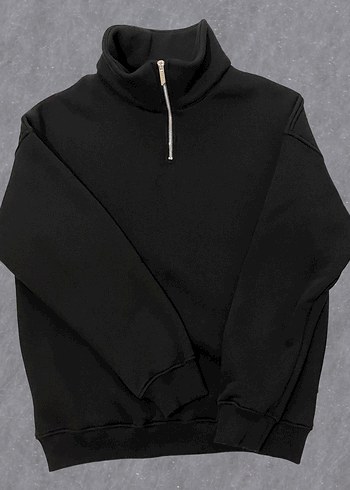 Yarım Fermuarlı Siyah Sweatshirt