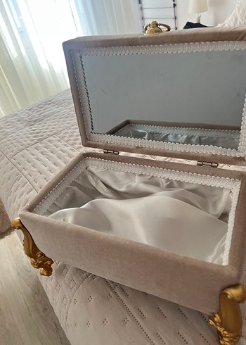 Diğer Bej Kadife Makyaj Düzenleyici Kutusu Çeyiz makyaj kozmetik kutus