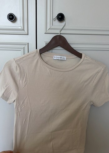 Stradivarius Bej Basic Bisiklet Yaka Tisort