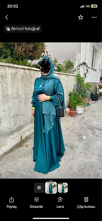 Petrol mavisi saten görünümlü abiye 42 beden