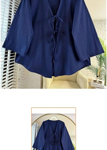Düğmeli Koyu Mavi Mini Kimono
