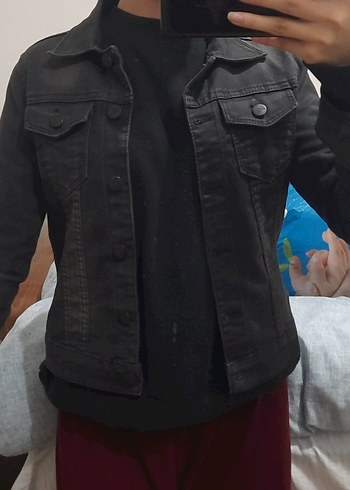 Düğmeli Siyah Kadın kot Ceket - Görsel 2