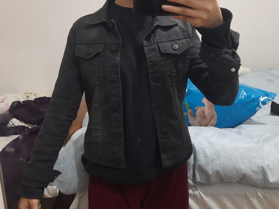 Düğmeli Siyah Kadın kot Ceket - Görsel 2