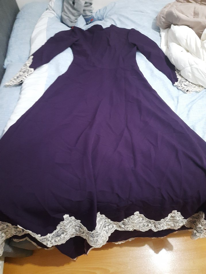 Uzun Mor Tesettür Kadın Elbise - Görsel 4