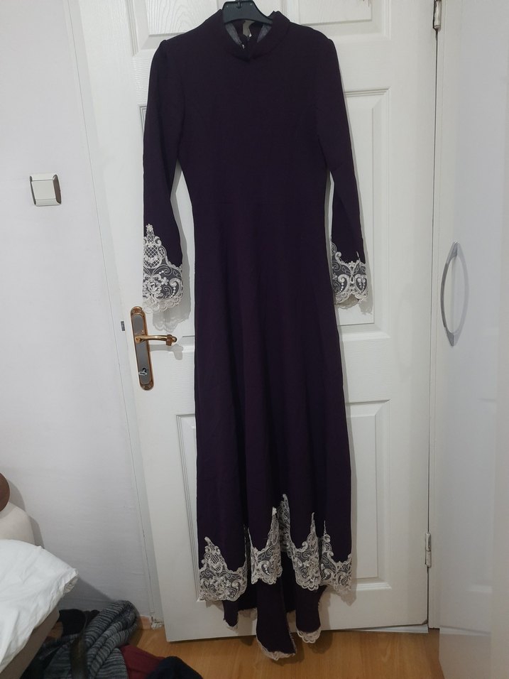 Uzun Mor Tesettür Kadın Elbise - Görsel 3