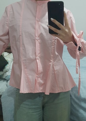 pembe poplin kumaş gömlek - Görsel 2