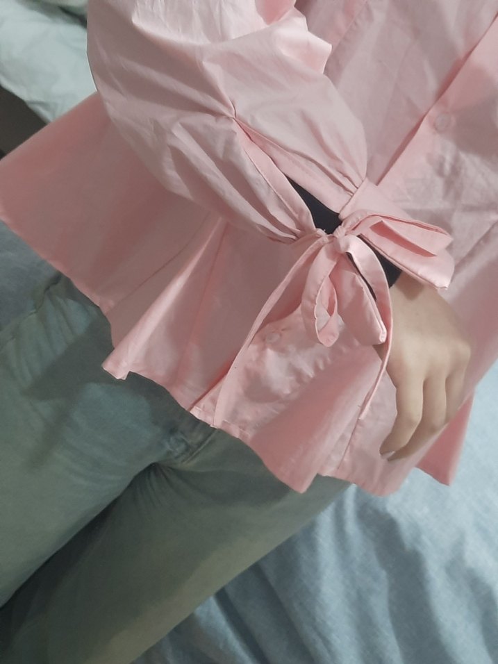 pembe poplin kumaş gömlek - Görsel 4