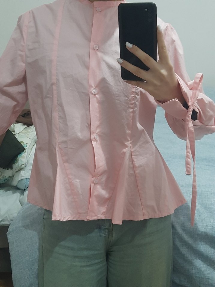 pembe poplin kumaş gömlek - Görsel 2