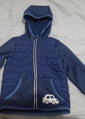 Kapüşonlu Fermuarlı Erkek Çocuk Mavi Mont - Görsel 3