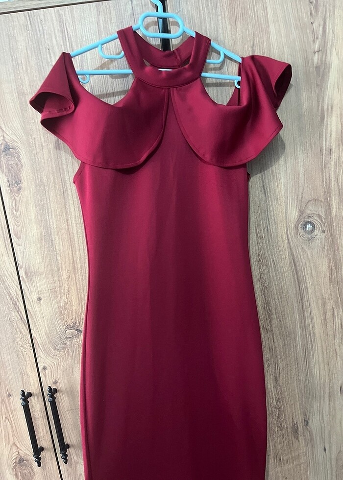 Bordo uzun Balık elbise - Görsel 3