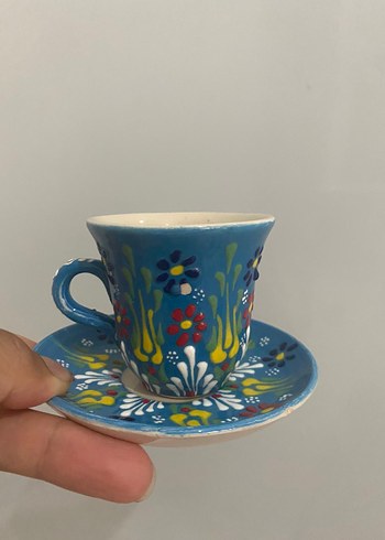 Beden Koyu Mavi Desenli 2'li Kahve Fincanı ve Tabağı Seti