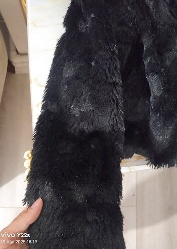 Tasarımcı Siyah Kadın Peluş Midi Kaban