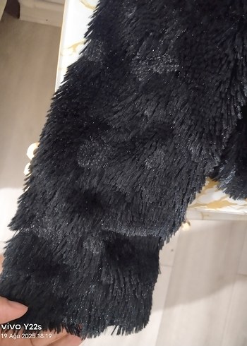 40 Beden Siyah Kadın Peluş Midi Kaban