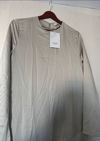 Suud Collection Bej Uzun Kollu Keten Uzun Elbise