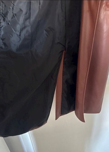 Kahverengi Deri Uzun Trençkot - Görsel 3