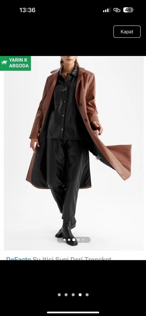 Kahverengi Deri Uzun Trençkot - Görsel 4