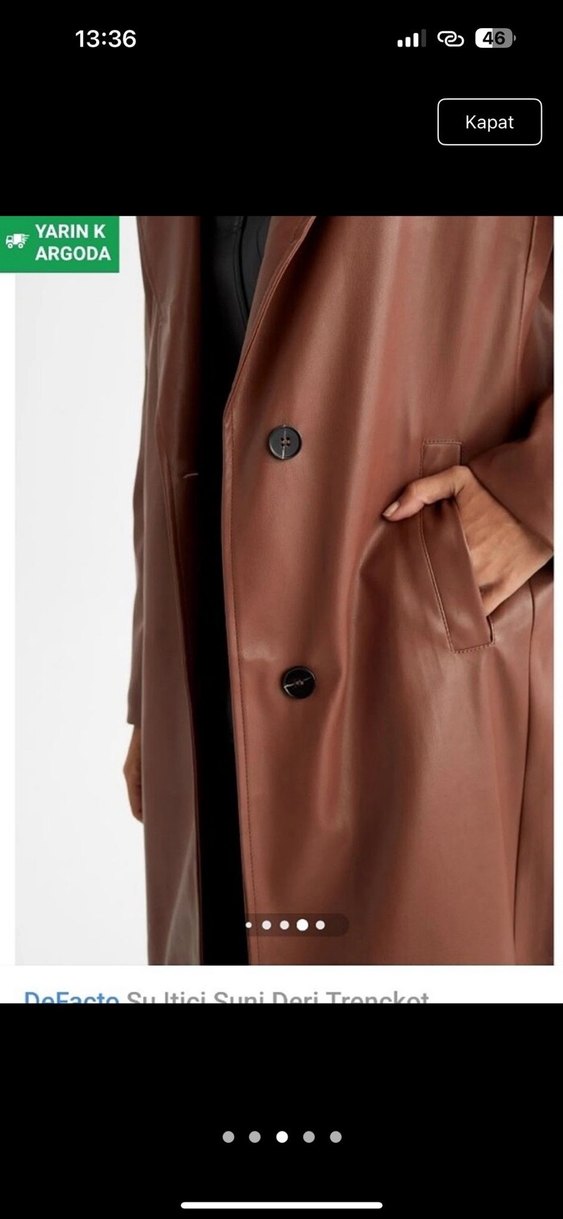 Kahverengi Deri Uzun Trençkot - Görsel 5