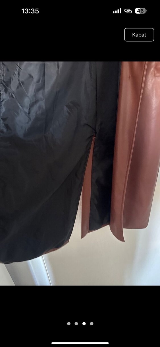 Kahverengi Deri Uzun Trençkot - Görsel 3