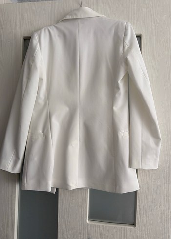 Beyaz Düğmeli Kadın Blazer Ceket - Görsel 4