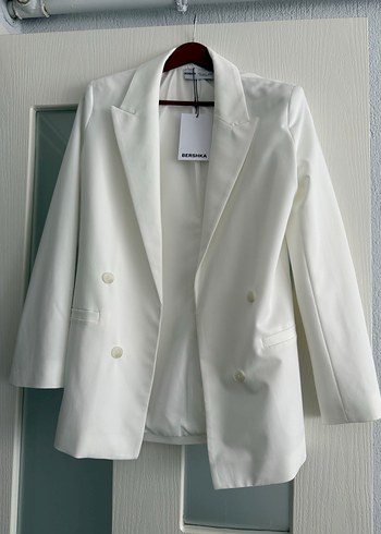 Beyaz Düğmeli Kadın Blazer Ceket - Görsel 2
