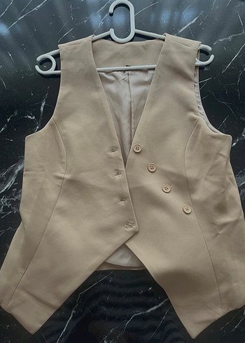 Vizon Düğmeli Kolsuz Dokuma Kadın Yelek - Görsel 2