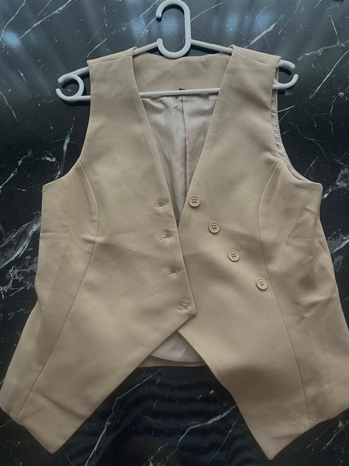 Vizon Düğmeli Kolsuz Dokuma Kadın Yelek - Görsel 2