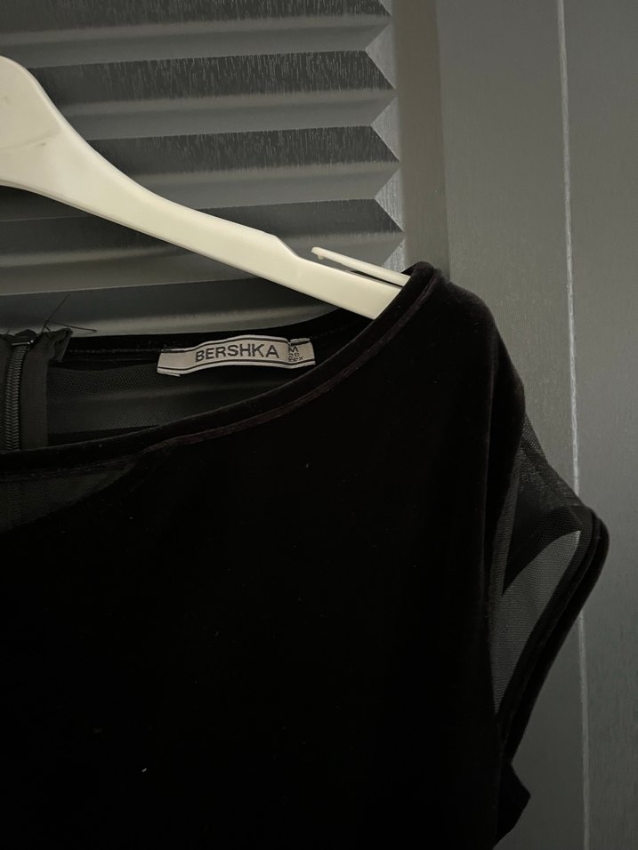 Bershka Kadife Görünümlü Mini Elbise - Görsel 5