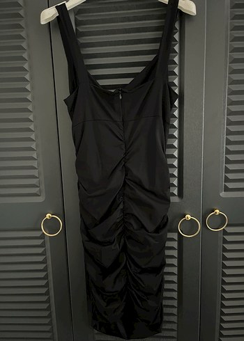 Siyah Drapeli Midi Elbise - Görsel 2