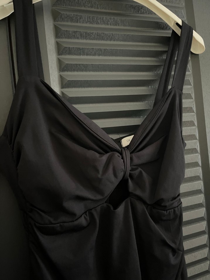 Siyah Drapeli Midi Elbise - Görsel 4