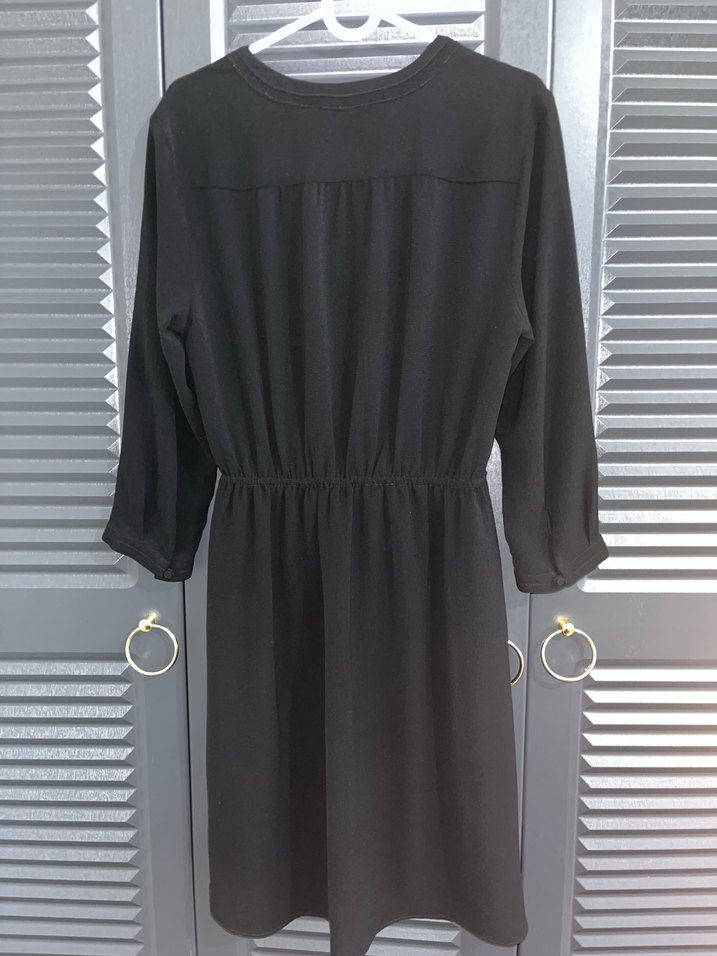 Düğmeli Siyah Midi Yarım Kollu Elbise - Görsel 2