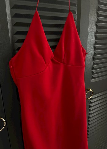 Kırmızı İp Askılı Sırt Dekolteli Mini Elbise - Görsel 2