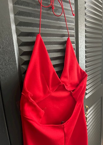 Kırmızı İp Askılı Sırt Dekolteli Mini Elbise - Görsel 4